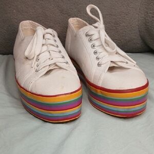 Superga White Sneakers with Rainbow Platform